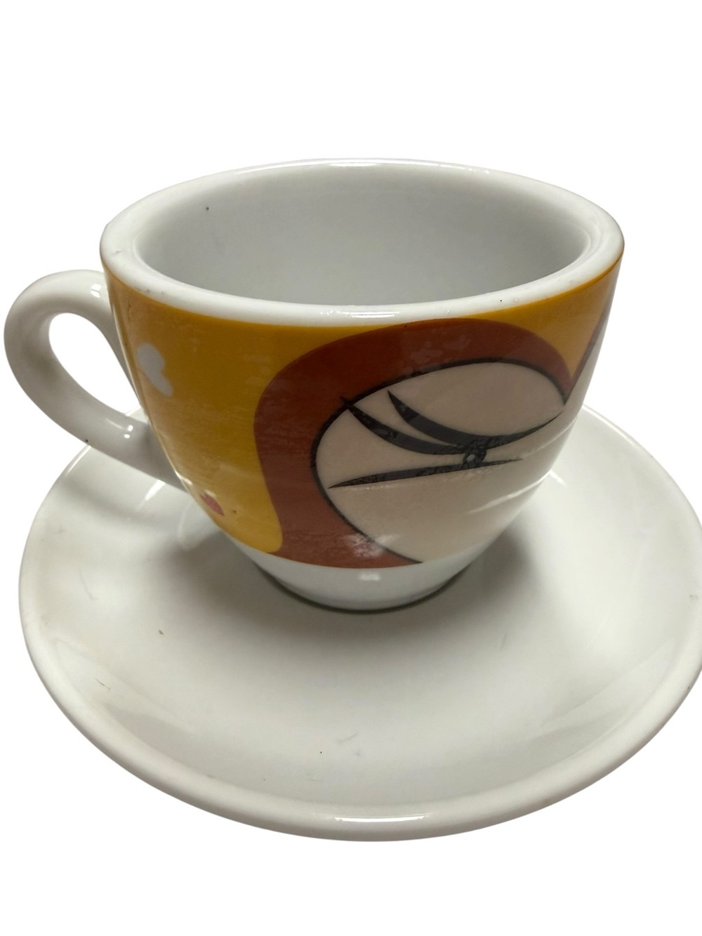 Vintage Sarica Retro Free Time Yellow & Brown Espresso Cup with Saucer